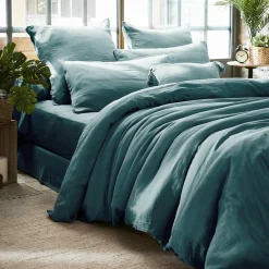 Drap housse gaze de coton (200 x 200 cm) Gaïa Bleu canard