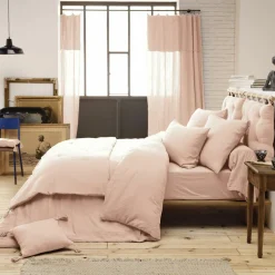 Drap housse gaze de coton (160 x 200 cm) Gaïa Rose poudré