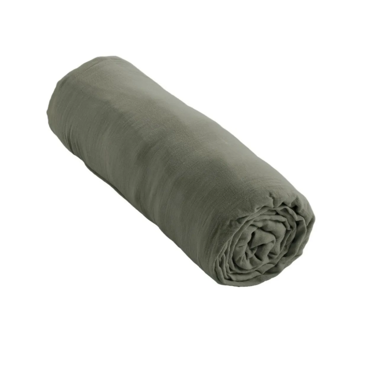 Drap housse gaze de coton (160 x 200 cm) Gaïa Vert romarin