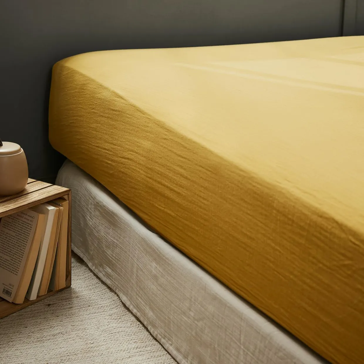 Drap housse gaze de coton (90 x 200 cm) Gaïa Jaune safran
