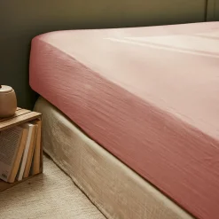 Drap housse gaze de coton (140 x 190 cm) Gaïa Rose pêche