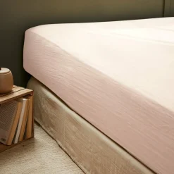 Drap housse gaze de coton (180 x 200 cm) Gaïa Rose poudré