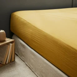 Drap housse gaze de coton (140 x 190 cm) Gaïa Jaune safran