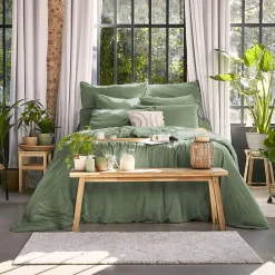 Drap housse lyocell Tencel™ lavé (140 x 200 cm) Olivia Vert romarin