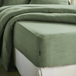 Drap housse lyocell Tencel™ lavé (200 x 200 cm) Olivia Vert romarin