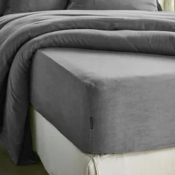 Drap housse lyocell Tencel™ lavé (160 x 200 cm) Olivia Gris granit