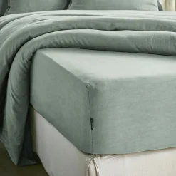 Drap housse lyocell Tencel™ lavé (90 x 200 cm) Olivia Vert eucalyptus
