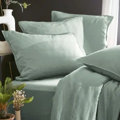 Drap housse lyocell Tencel™ lavé (90 x 200 cm) Olivia Vert eucalyptus