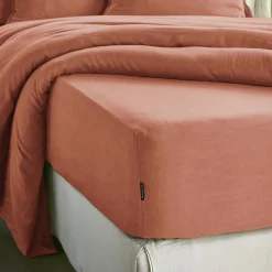 Drap housse lyocell Tencel™ lavé (90 x 190 cm) Olivia Terracotta