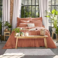 Drap housse lyocell Tencel™ lavé (90 x 190 cm) Olivia Terracotta