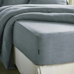 Drap housse lyocell Tencel™ lavé (160 x 200 cm) Olivia Bleu stone