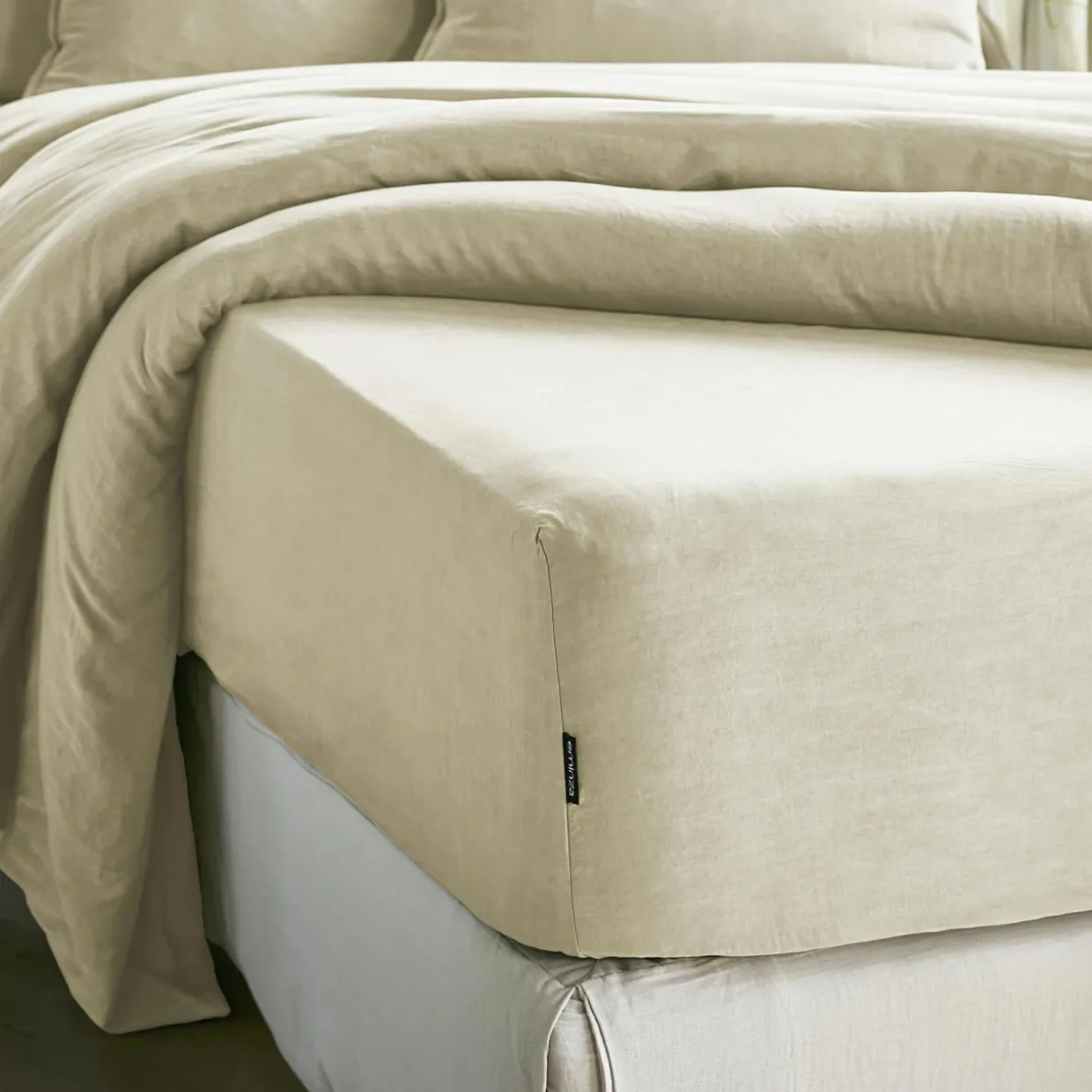 Drap housse lyocell Tencel™ lavé (90 x 190 cm) Olivia Beige pampa