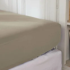 Drap housse percale de coton (140 x 200 cm) Cali Taupe