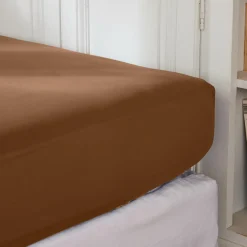 Drap housse percale de coton (140 x 200 cm) Cali Marron chocolat