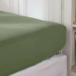 Drap housse percale de coton (180 x 200 cm) Cali Vert romarin