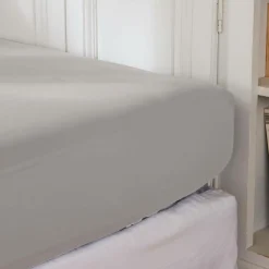 Drap housse percale de coton (160 x 200 cm) Cali Gris clair