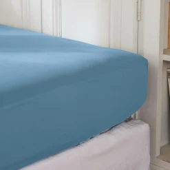 Drap housse percale de coton (90 x 200 cm) Cali Bleu ciel