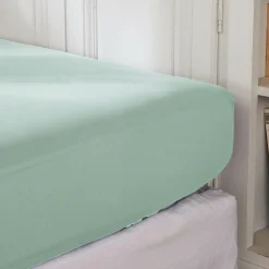 Drap housse percale de coton (200 x 200 cm) Cali Vert eucalyptus