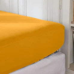 Drap housse percale de coton (140 x 190 cm) Cali Jaune moutarde