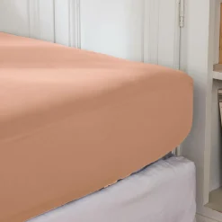 Drap housse percale de coton (160 x 200 cm) Cali Rose pêche