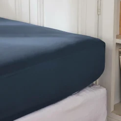 Drap housse percale de coton (140 x 200 cm) Cali Bleu marine