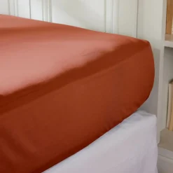 Drap housse percale de coton (160 x 200 cm) Cali Terracotta