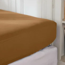 Drap housse percale de coton (140 x 190 cm) Cali Camel