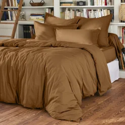 Drap housse percale de coton (140 x 190 cm) Cali Camel