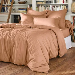 Drap housse percale de coton (200 x 200 cm) Cali Rose pêche