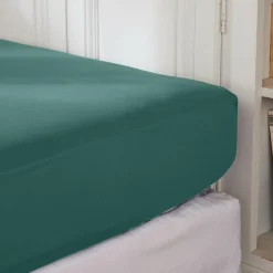 Drap housse percale de coton (180 x 200 cm) Cali Bleu canard