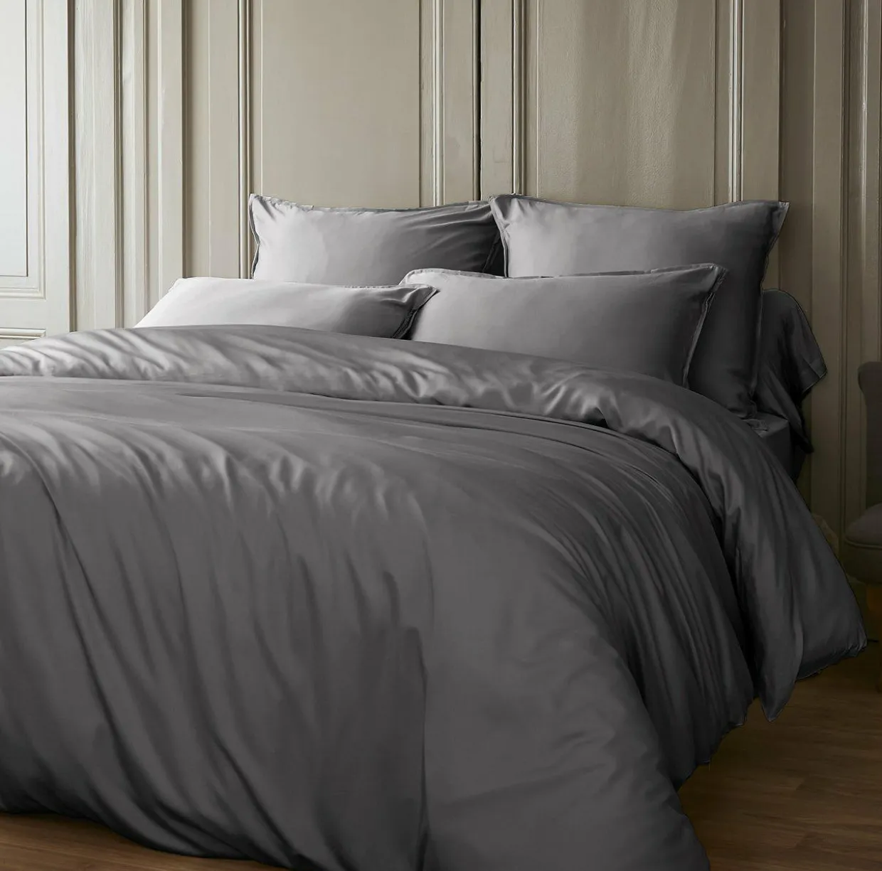 Drap housse satin de bambou (140 x 200 cm) Sienna Gris granit