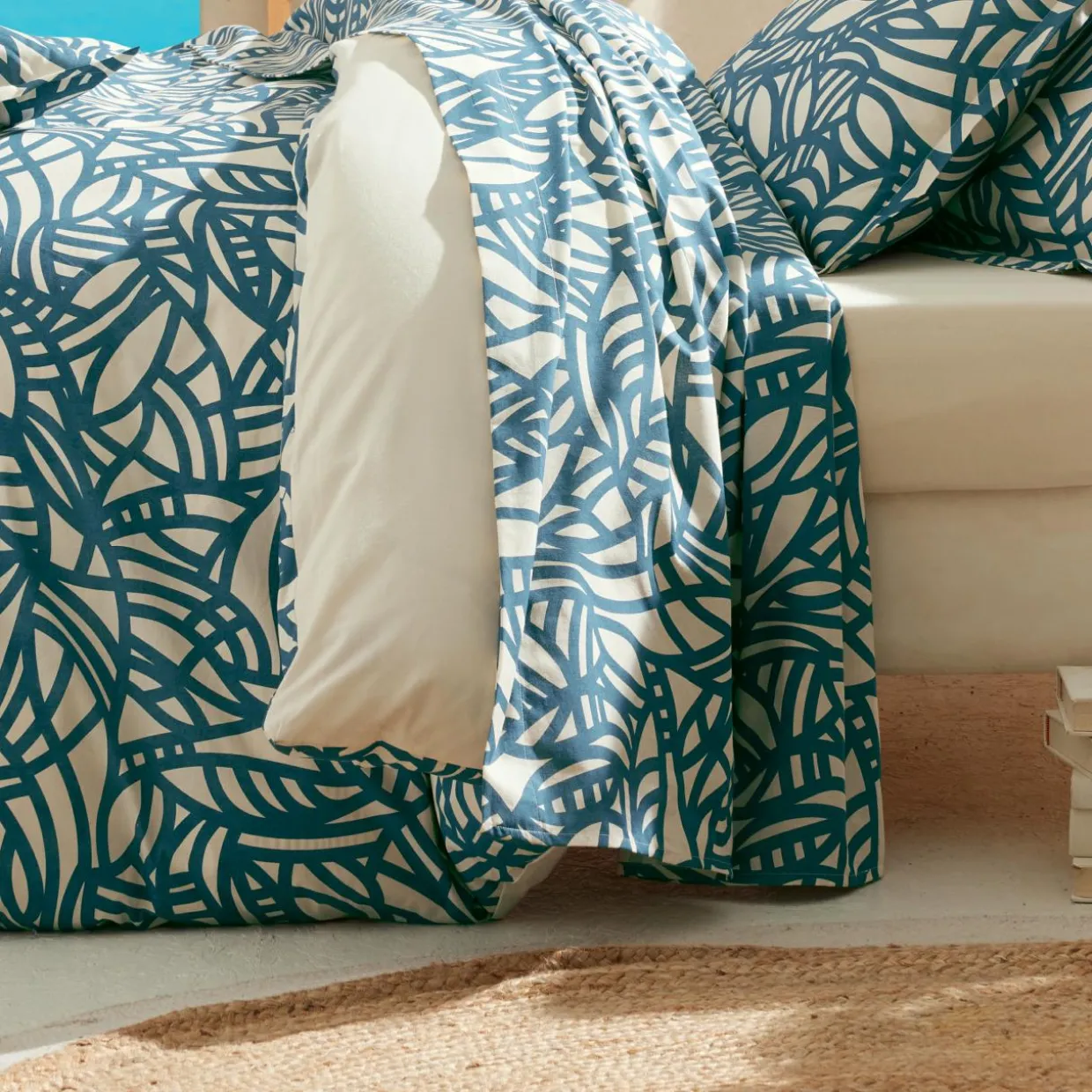 Drap plat coton lavé (240 x 310 cm) Serena Bleu