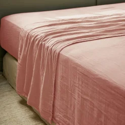 Drap plat gaze de coton (270 x 300 cm) Gaïa Rose pêche