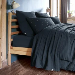 Drap plat gaze de coton (270 x 300 cm) Gaïa Bleu nuit