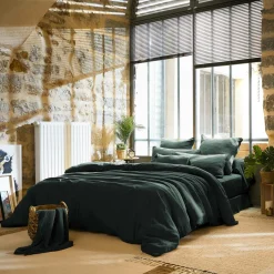Drap plat gaze de coton (270 x 300 cm) Gaïa Vert sapin