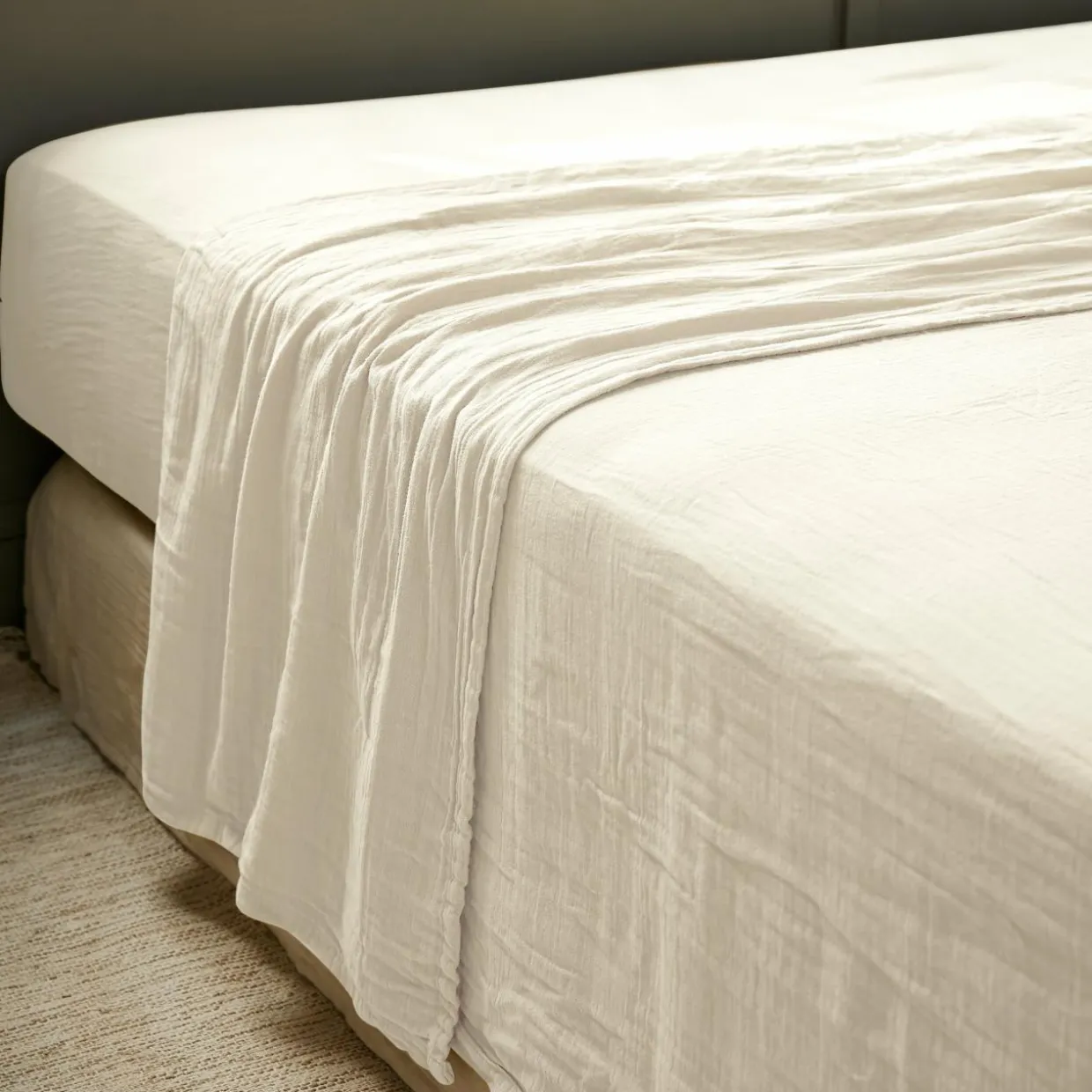 Drap plat gaze de coton (270 x 300 cm) Gaïa Beige pampa