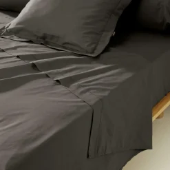 Drap plat percale de coton (180 x 290 cm) Cali Gris anthracite