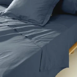 Drap plat percale de coton (240 x 300 cm) Cali Bleu marine