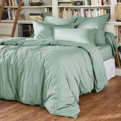 Drap plat percale de coton (180 x 290 cm) Cali Vert eucalyptus