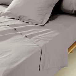 Drap plat percale de coton (270 x 300 cm) Cali Gris clair