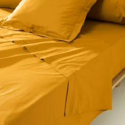 Drap plat percale de coton (270 x 300 cm) Cali Jaune moutarde