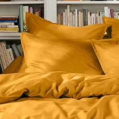 Drap plat percale de coton (270 x 300 cm) Cali Jaune moutarde