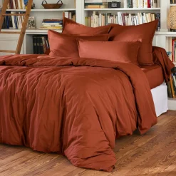 Drap plat percale de coton (240 x 300 cm) Cali Terracotta