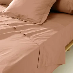 Drap plat percale de coton (270 x 300 cm) Cali Rose pêche