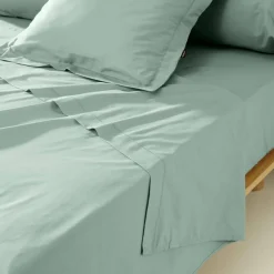 Drap plat percale de coton (270 x 300 cm) Cali Vert eucalyptus