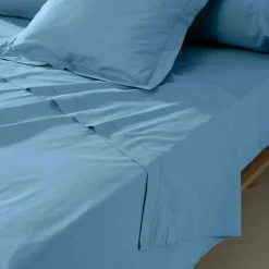 Drap plat percale de coton (180 x 290 cm) Cali Bleu ciel