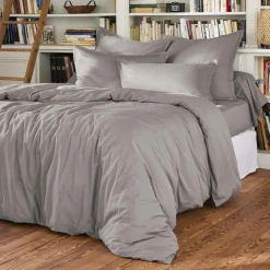 Drap plat percale de coton (180 x 290 cm) Cali Gris clair