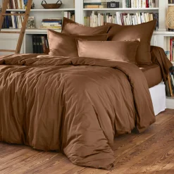 Drap plat percale de coton (180 x 290 cm) Cali Marron chocolat
