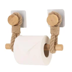 Dérouleur de papier toilette adhésif bambou et lanières cordes Naturel