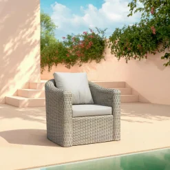 Fauteuil de jardin en résine tressée Calvi Gris clair